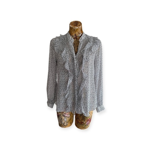 L'AGENCE Tops - L' Agence top white black hearts button front small sheer long sleeve